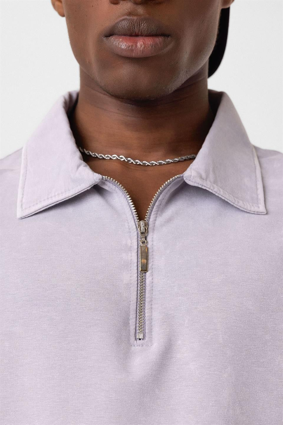 Oversized Washed Polo-Neck T-Shirt