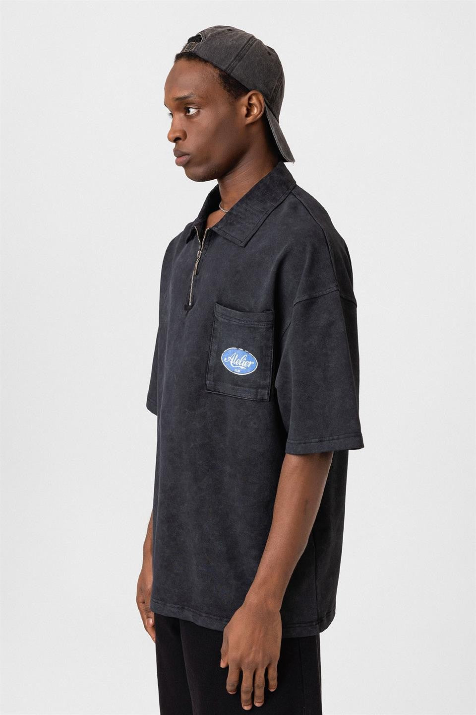 Oversized Polo-Neck Zipper T-Shirt