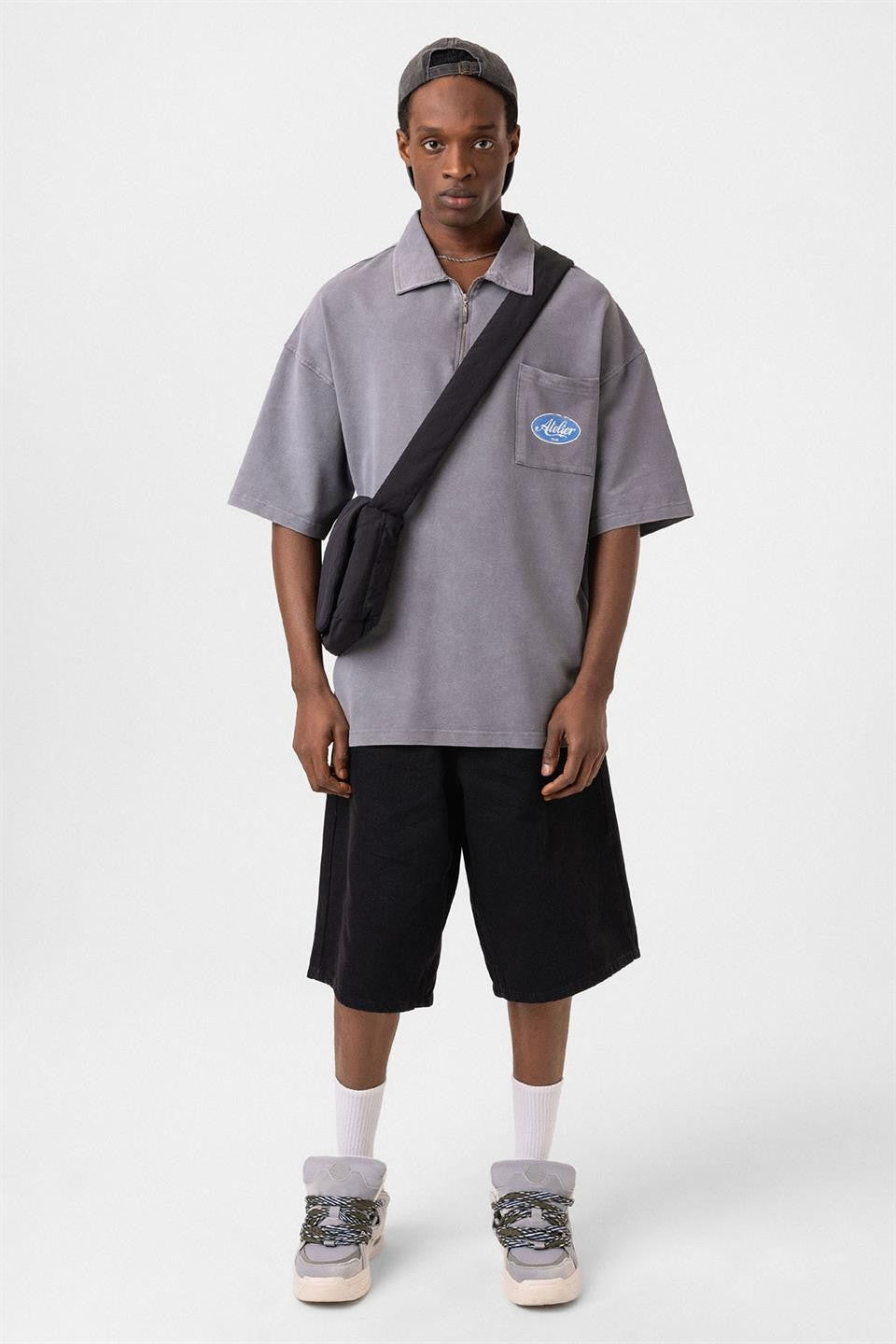 Oversized Polo-Neck Zipper T-Shirt