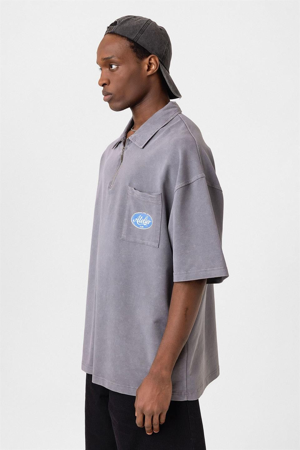 Oversized Polo-Neck Zipper T-Shirt