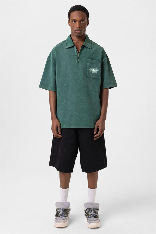 Oversized Polo-Neck Zipper T-Shirt
