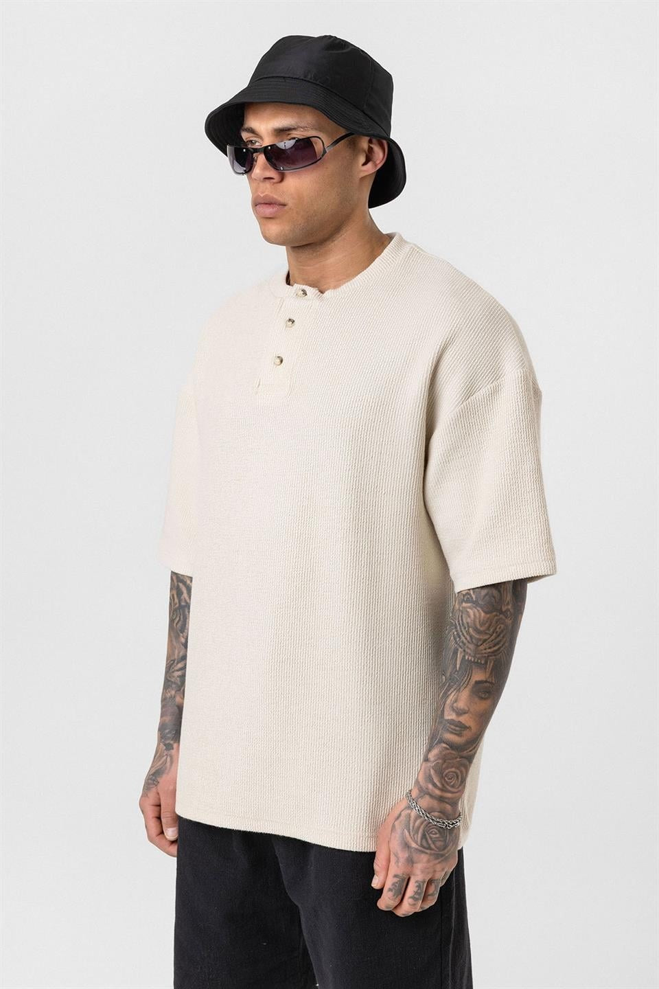 Oversized T-Shirt with Button-Down Collar