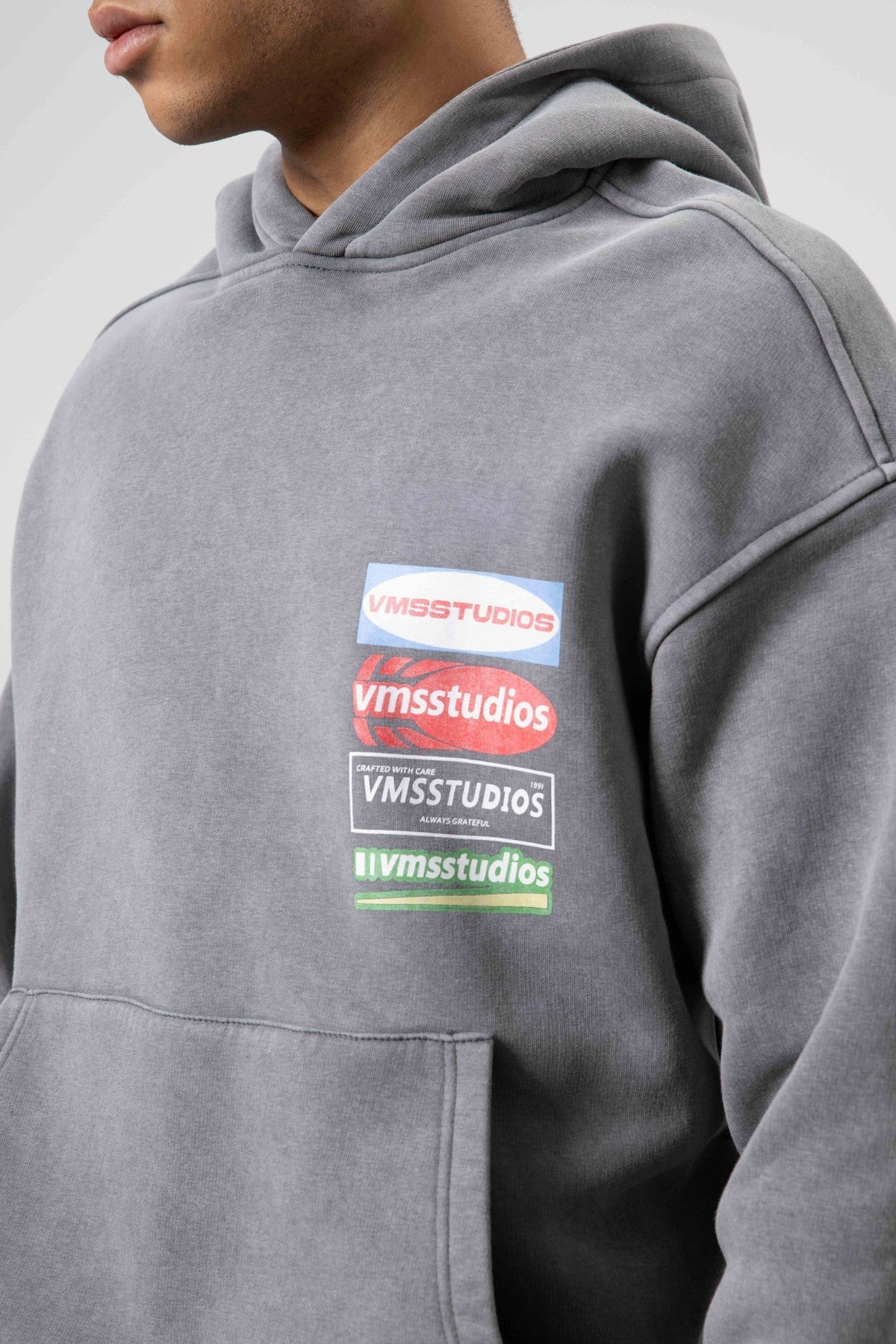 Oversized Washed Printed Hooded Sweatshirt