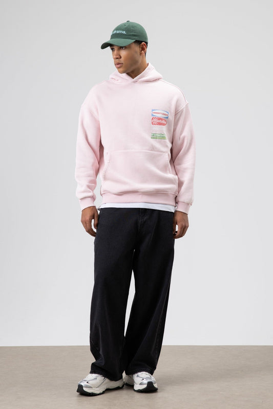 Oversized Washed Printed Hooded Sweatshirt