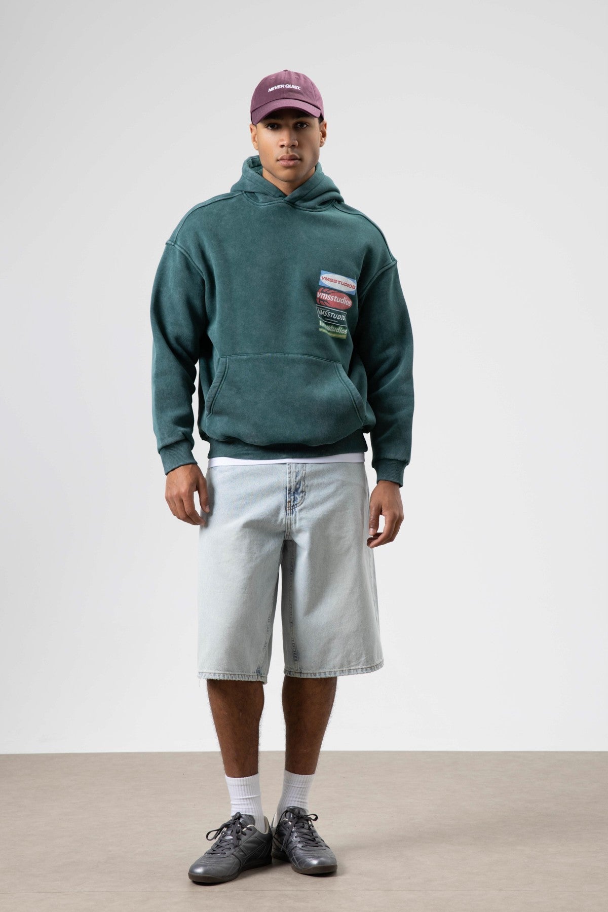 Oversized Washed Printed Hooded Sweatshirt