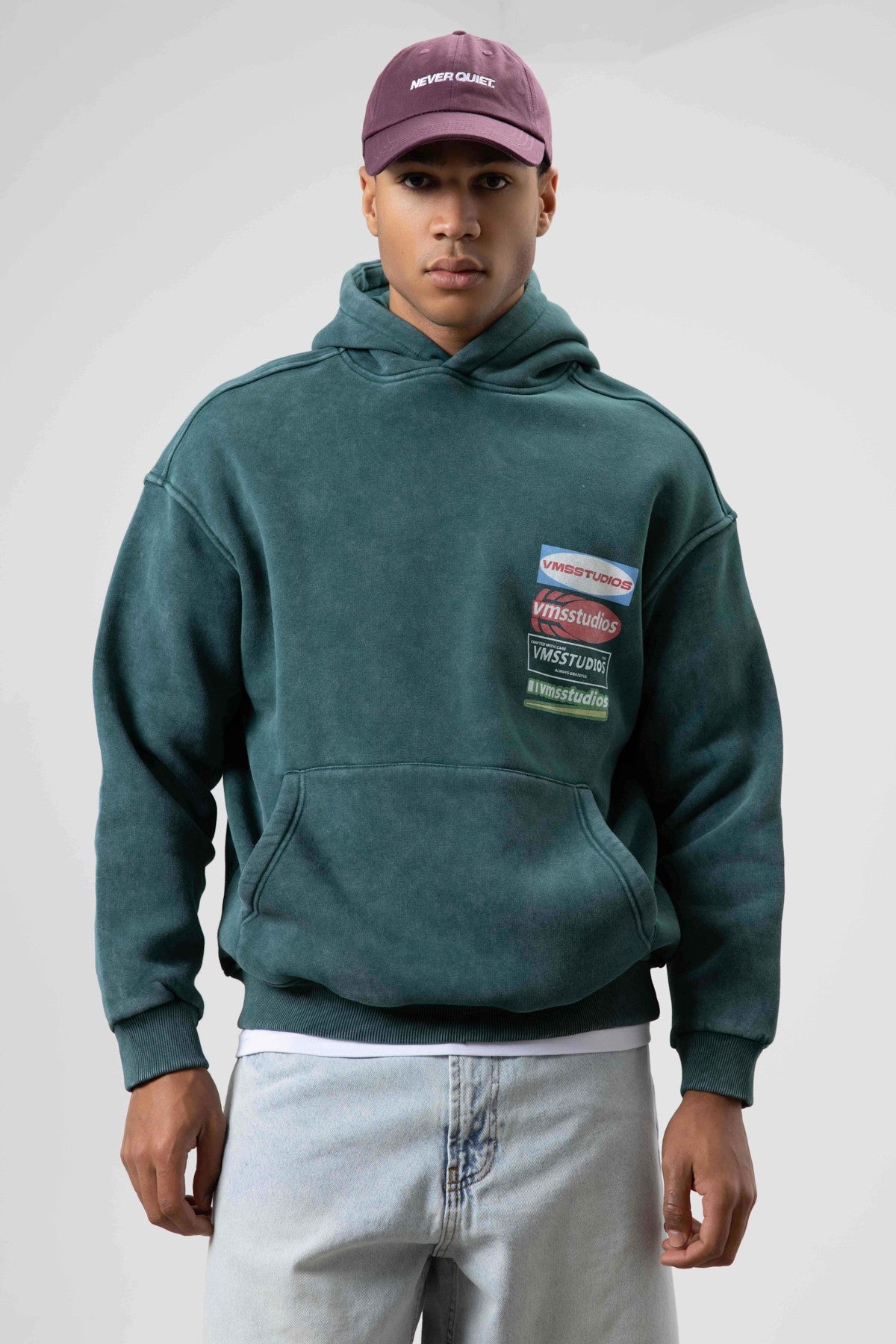 Oversized Washed Printed Hooded Sweatshirt
