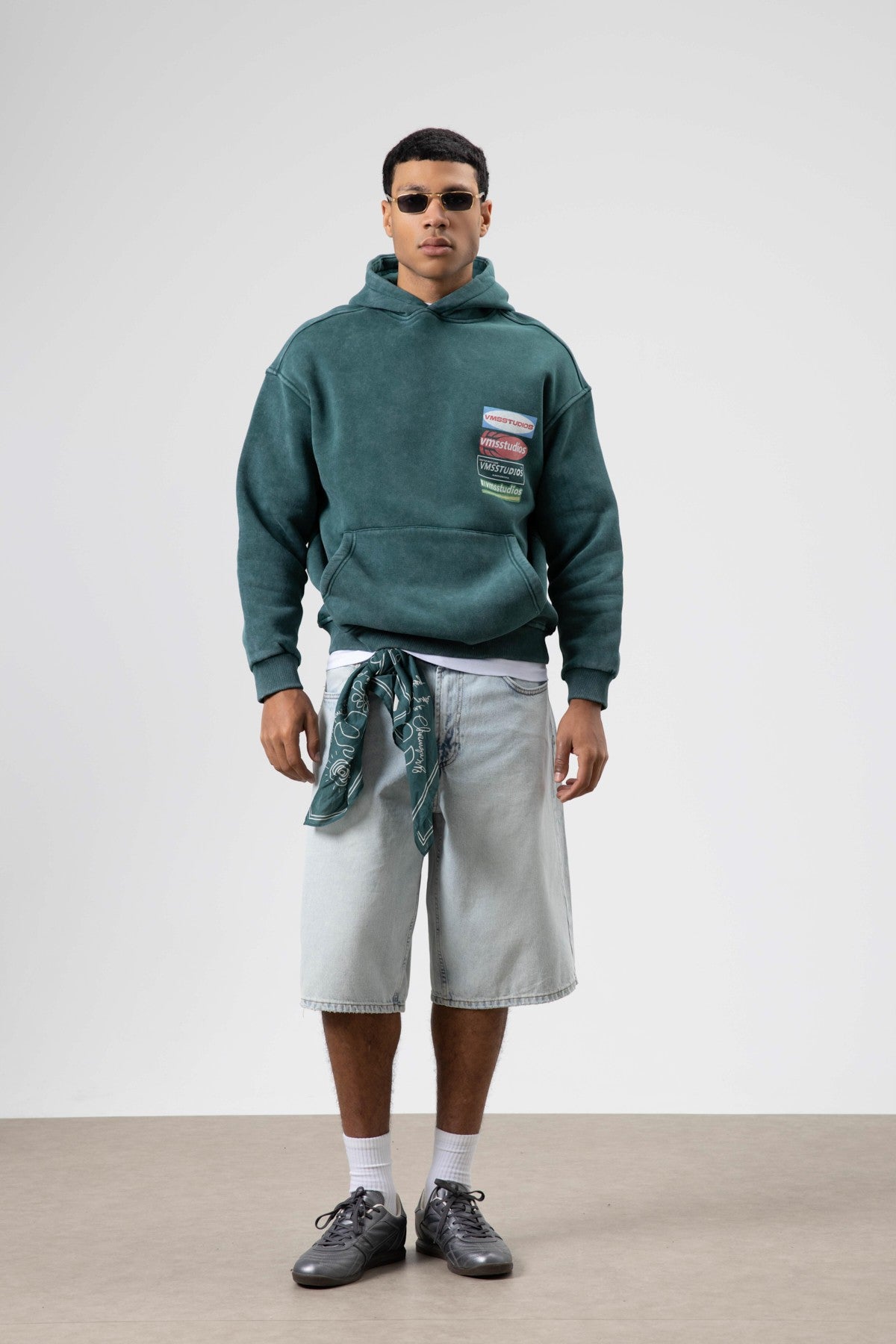Oversized Washed Printed Hooded Sweatshirt