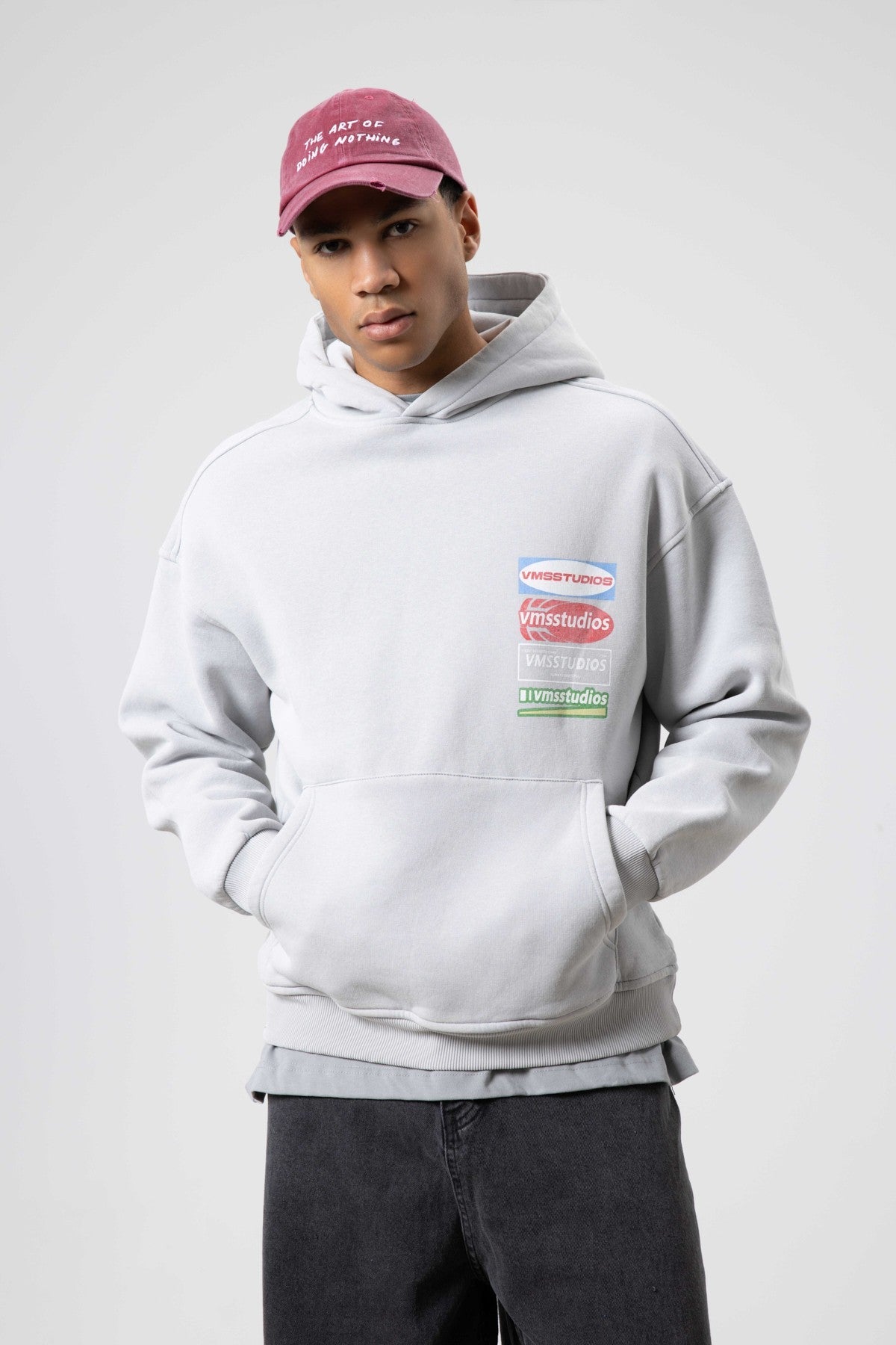 Oversized Washed Printed Hooded Sweatshirt