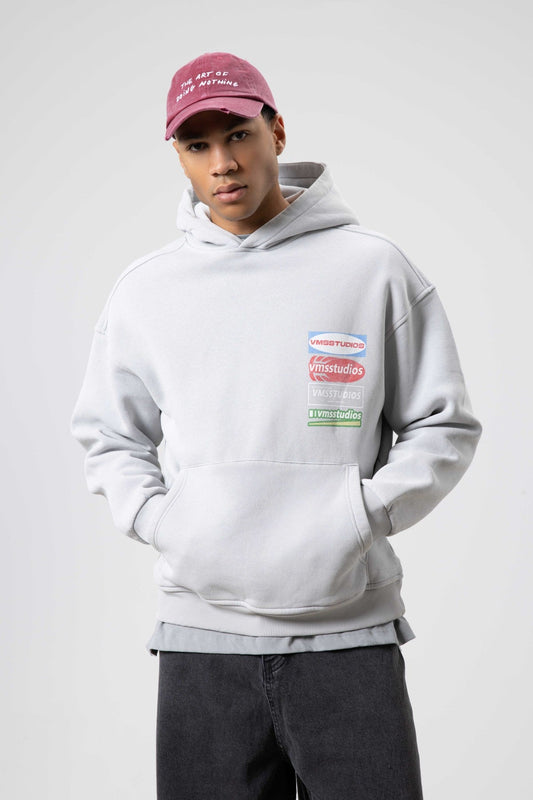 Oversized Washed Printed Hooded Sweatshirt