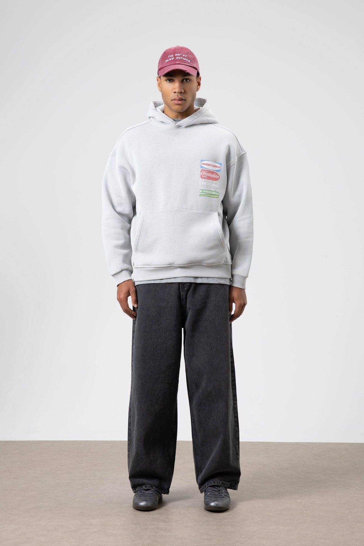 Oversized Washed Printed Hooded Sweatshirt