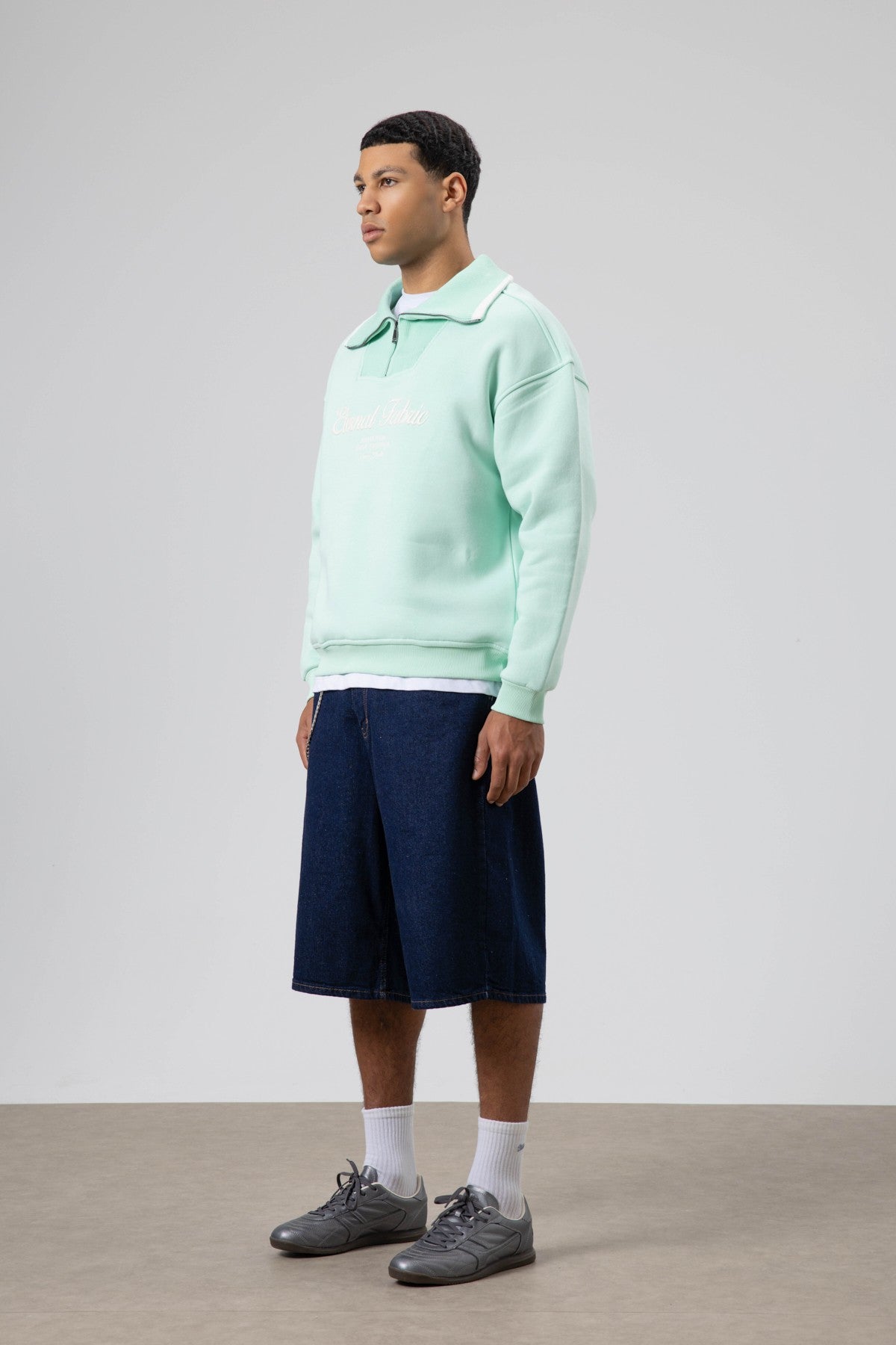 Oversized Zipper-Neck Sweatshirt