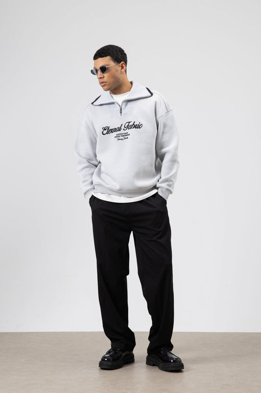 Oversized Zipper-Neck Sweatshirt