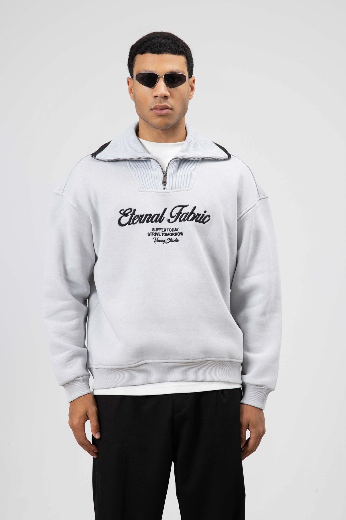 Oversized Zipper-Neck Sweatshirt