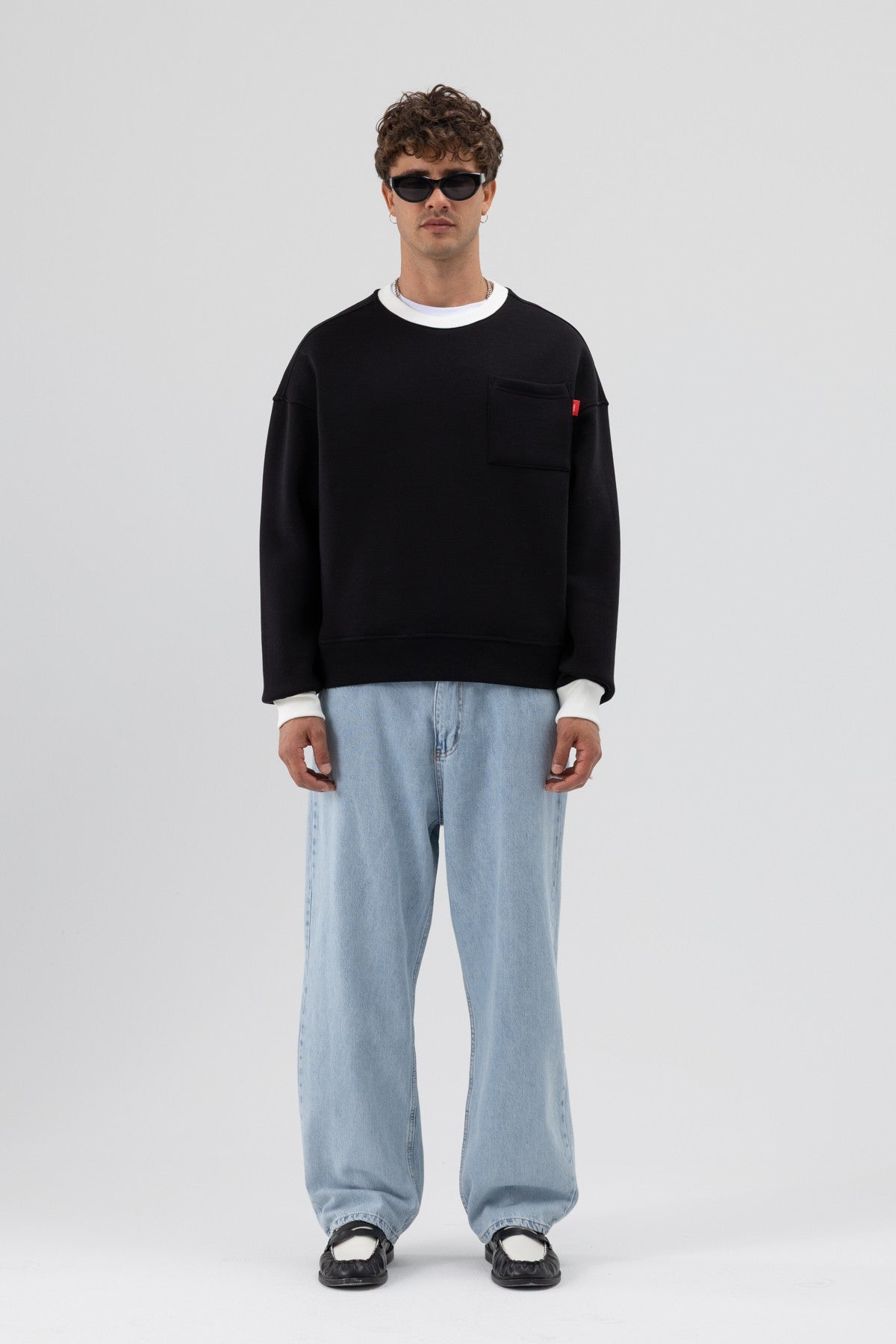 Oversized Sweatshirt with Crew Neck and Pocket Details