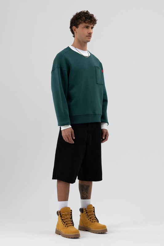 Oversized Sweatshirt with Crew Neck and Pocket Details