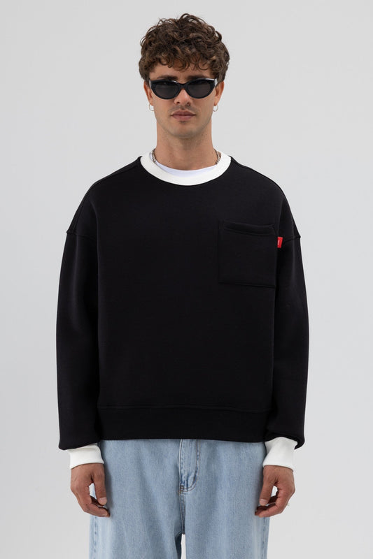 Oversized Sweatshirt with Crew Neck and Pocket Details