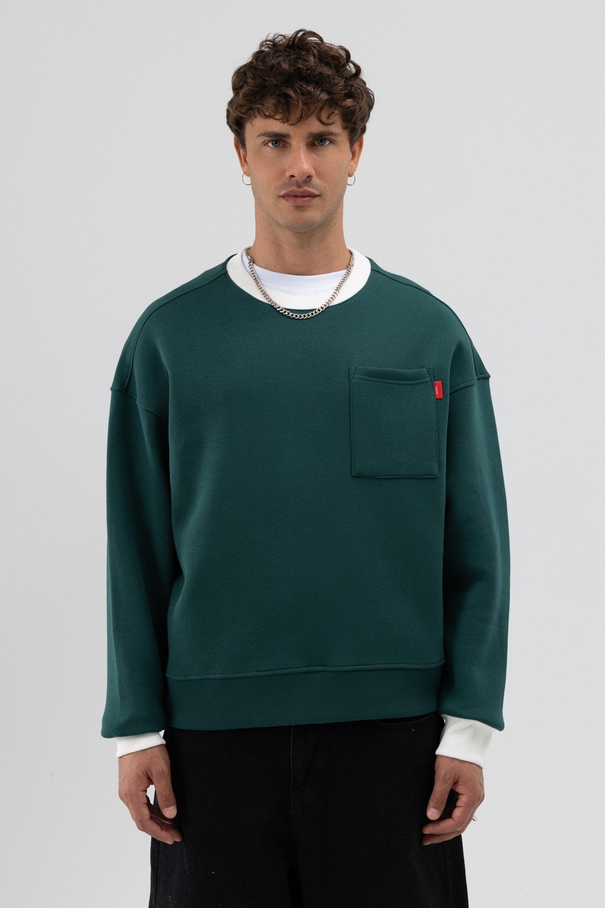 Oversized Sweatshirt with Crew Neck and Pocket Details