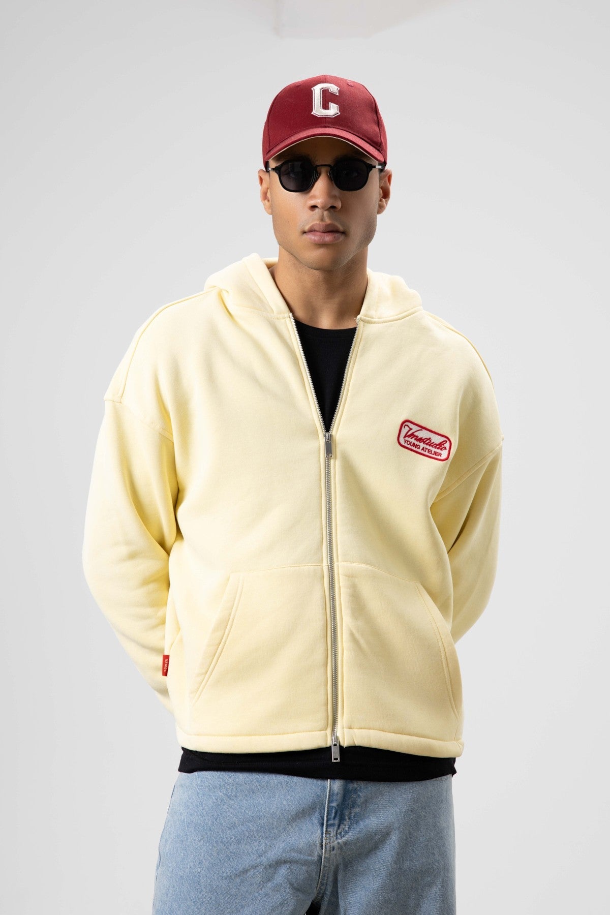 Oversized Zipper-Front Hooded Sweatshirt
