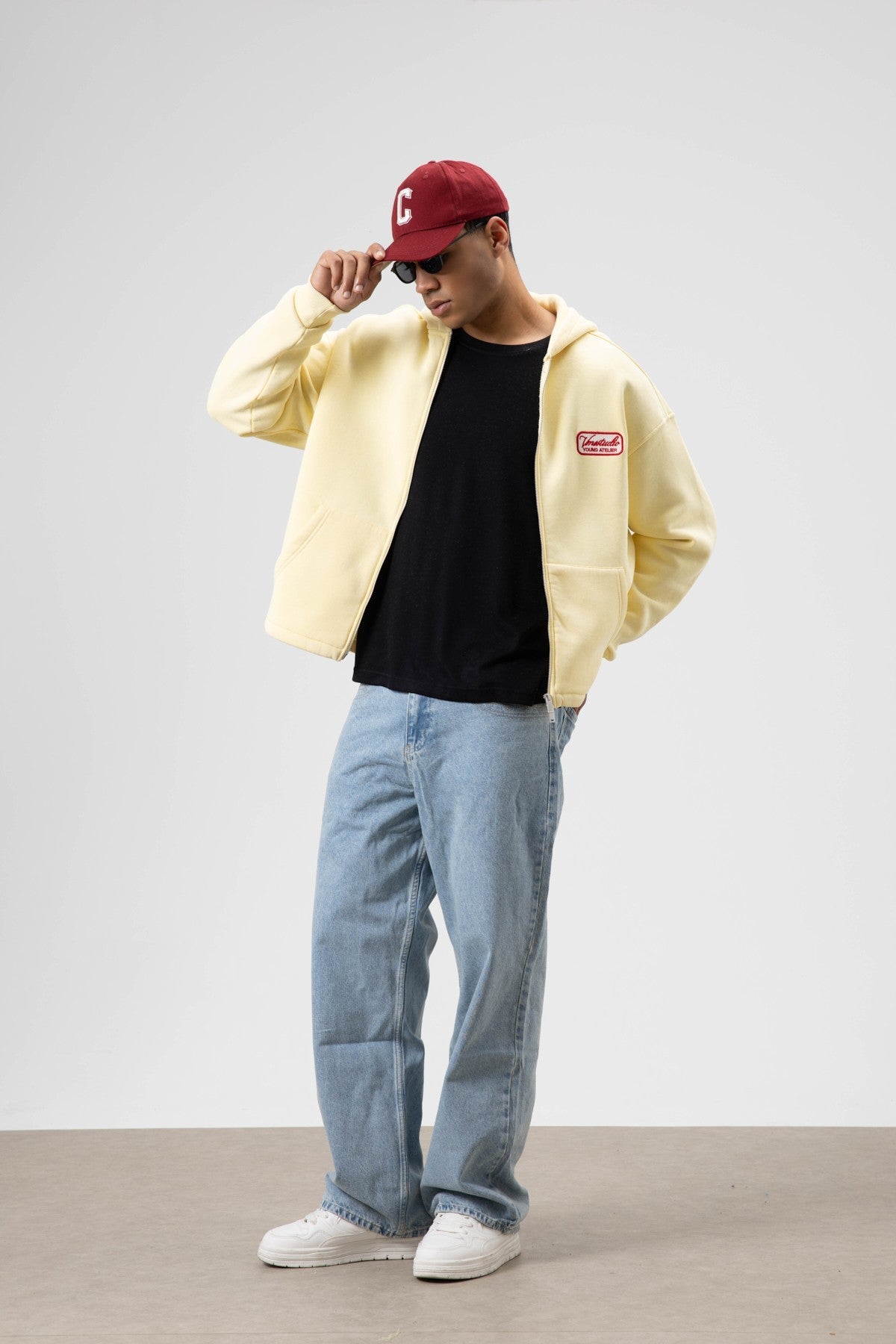 Oversized Zipper-Front Hooded Sweatshirt