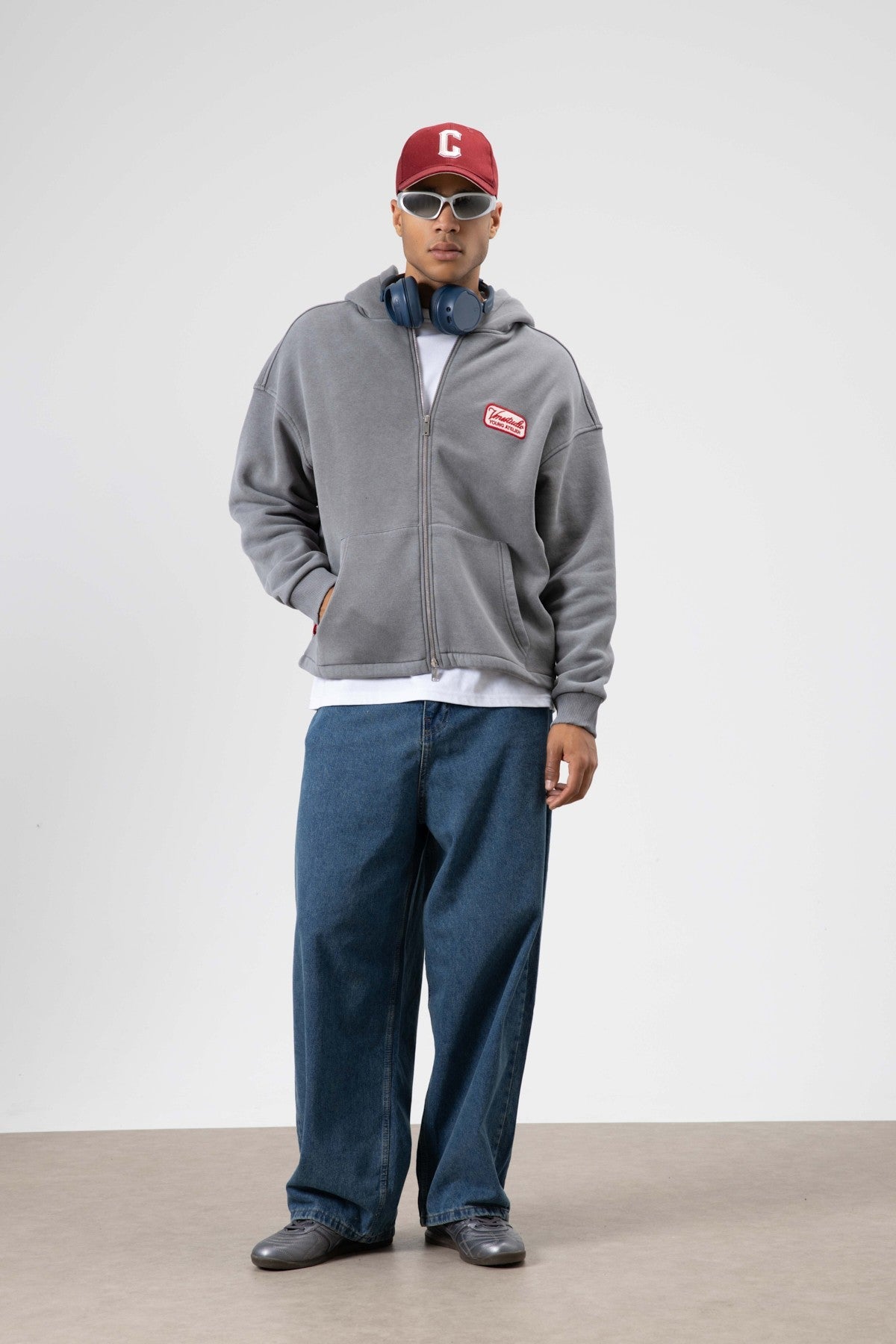 Oversized Zipper-Front Hooded Sweatshirt