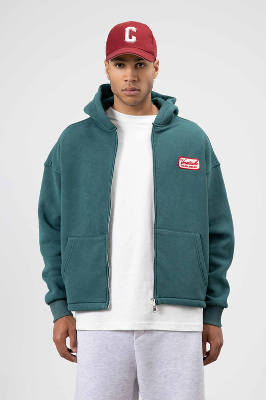 Oversized Zipper-Front Hooded Sweatshirt
