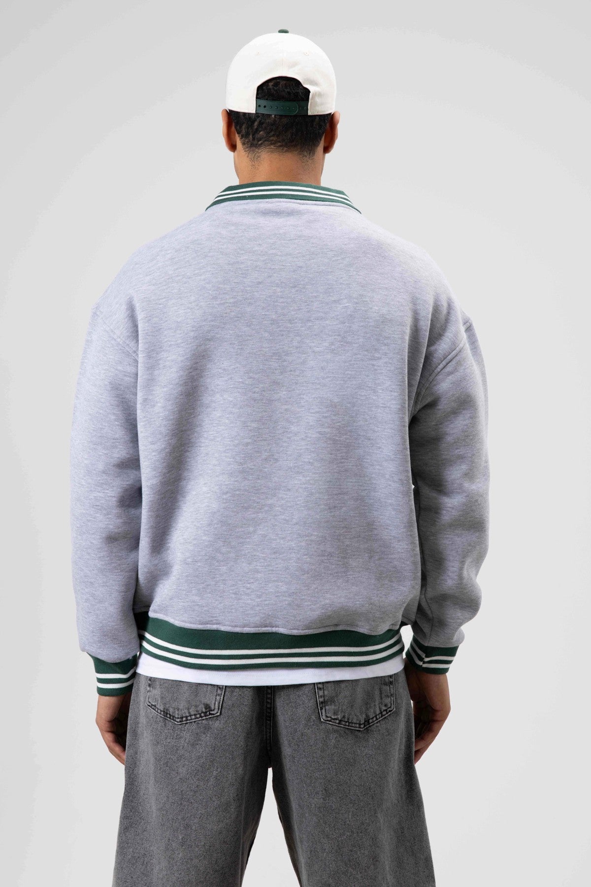 Oversized Collar Sweatshirt with Embroidery Details