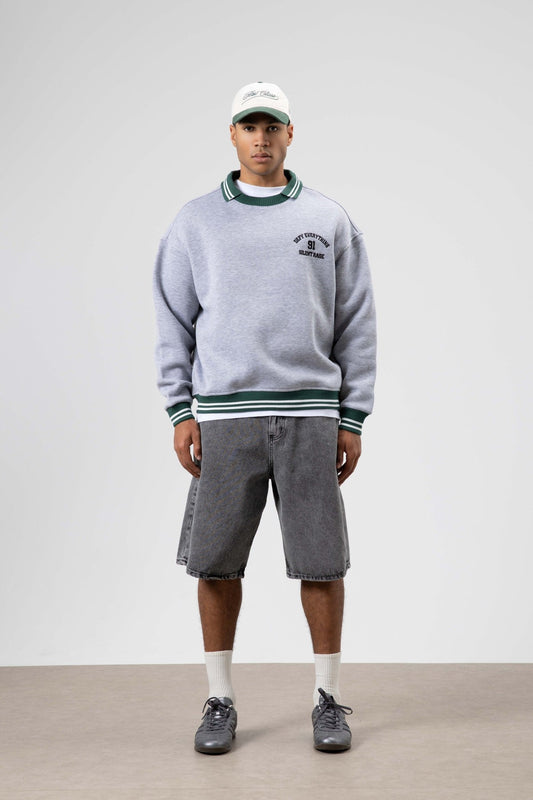 Oversized Collar Sweatshirt with Embroidery Details