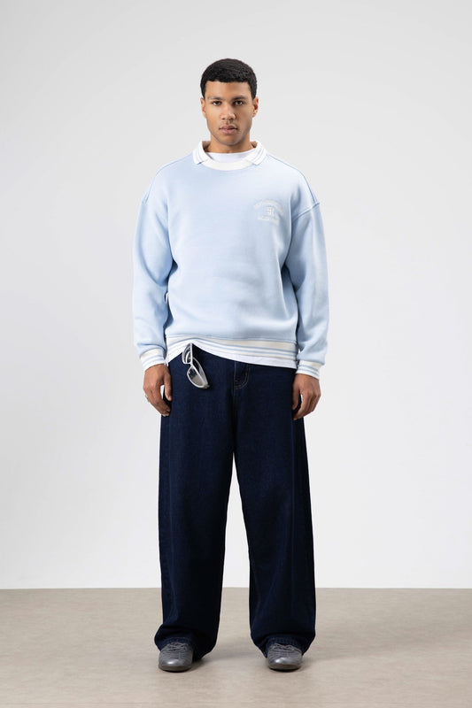 Oversized Collar Sweatshirt with Embroidery Details