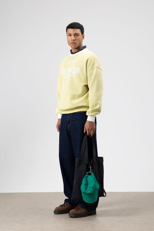 Oversized Bike Neck Print Sweatshirt, Yellow