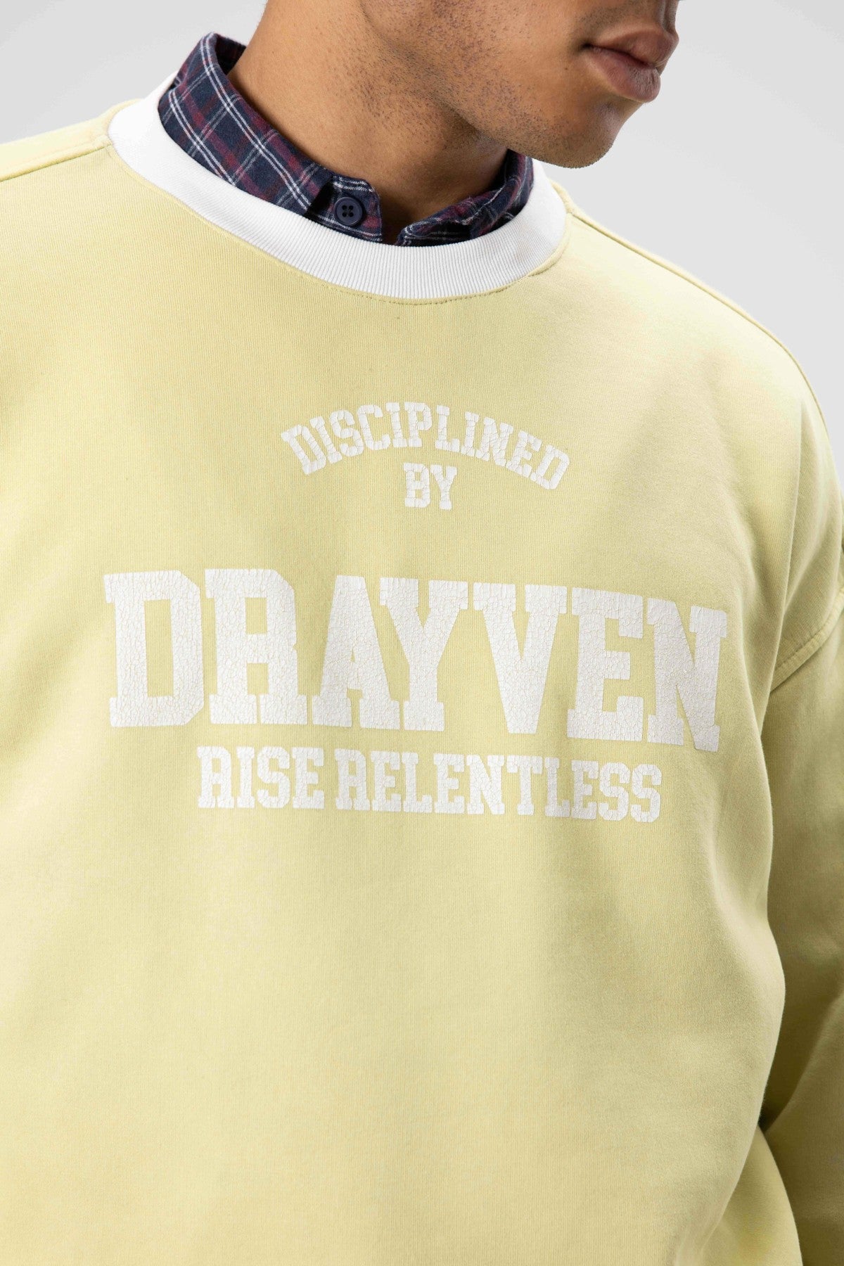 Oversized Bike Neck Print Sweatshirt, Yellow