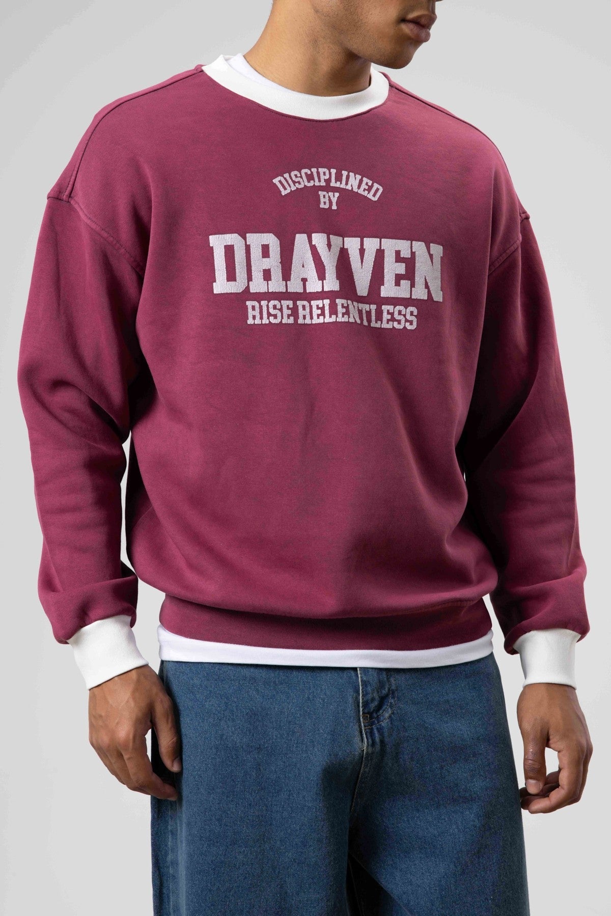 Oversized Bike Neck Print Sweatshirt, Burgundy