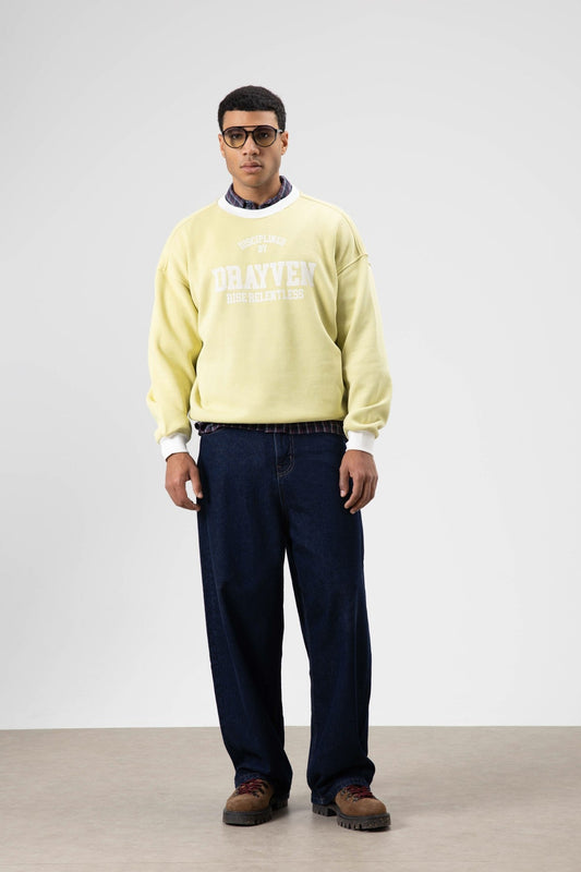 Oversized Bike Neck Print Sweatshirt, Yellow