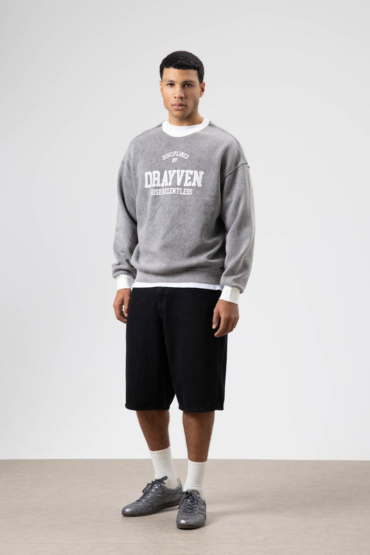 Oversized Bike Neck Print Sweatshirt
