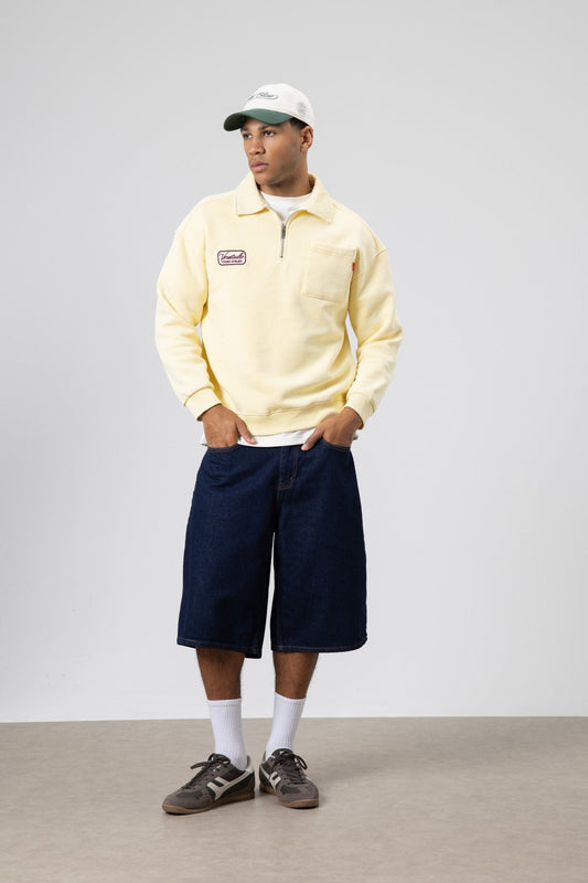 Oversized Printed Sweatshirt with a Collar and Zipper