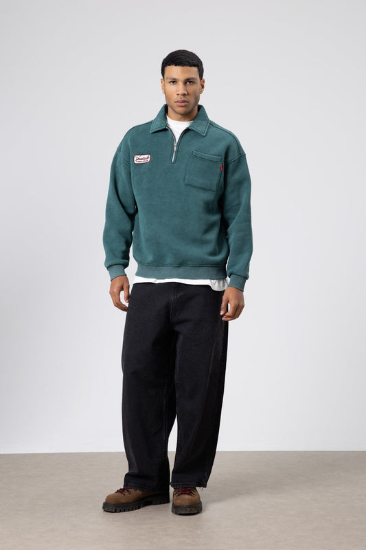 Oversized Printed Sweatshirt with a Collar and Zipper