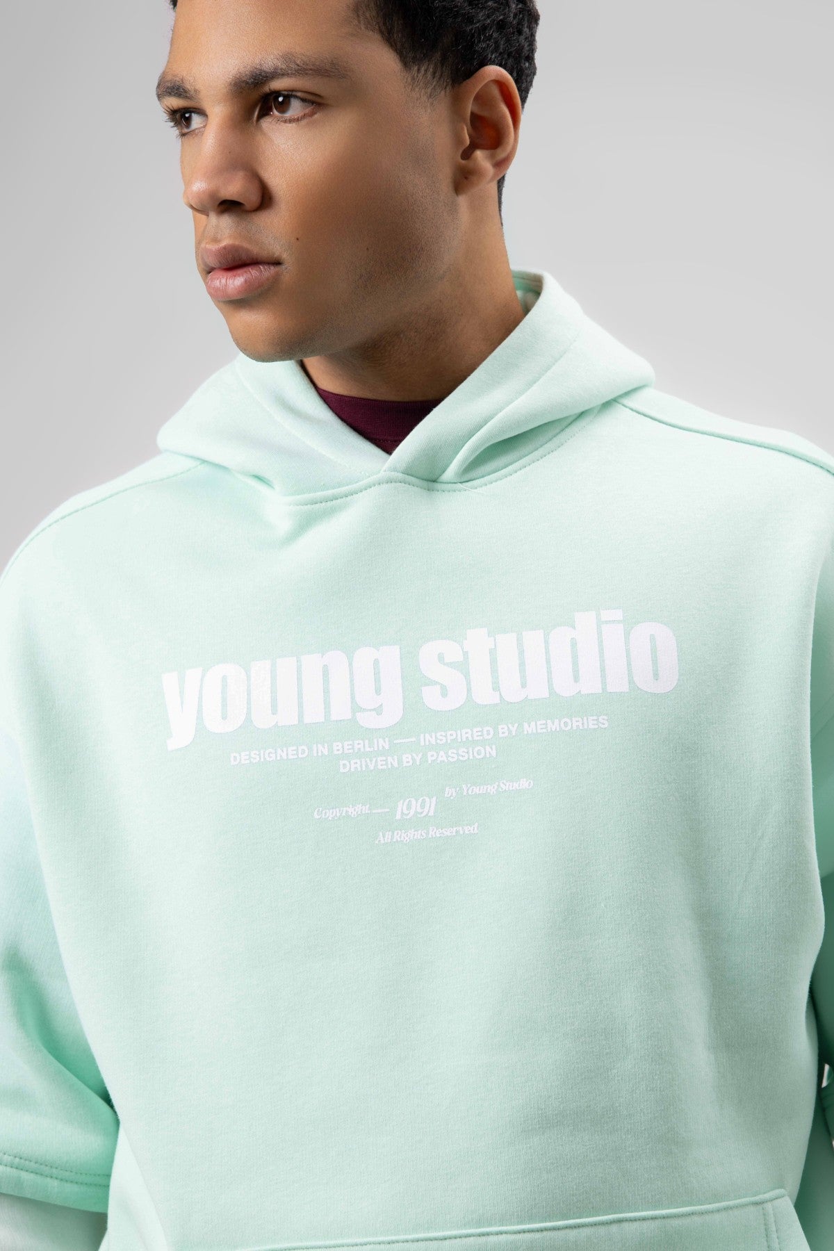 Oversized Printed Hooded Sweatshirt - Mint