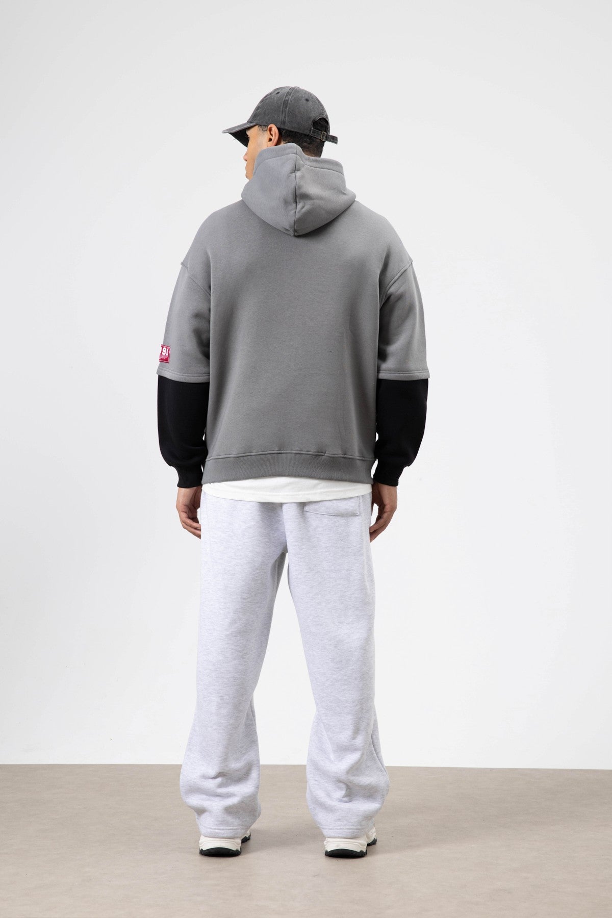 Oversized Printed Hooded Sweatshirt in Smoke Gray