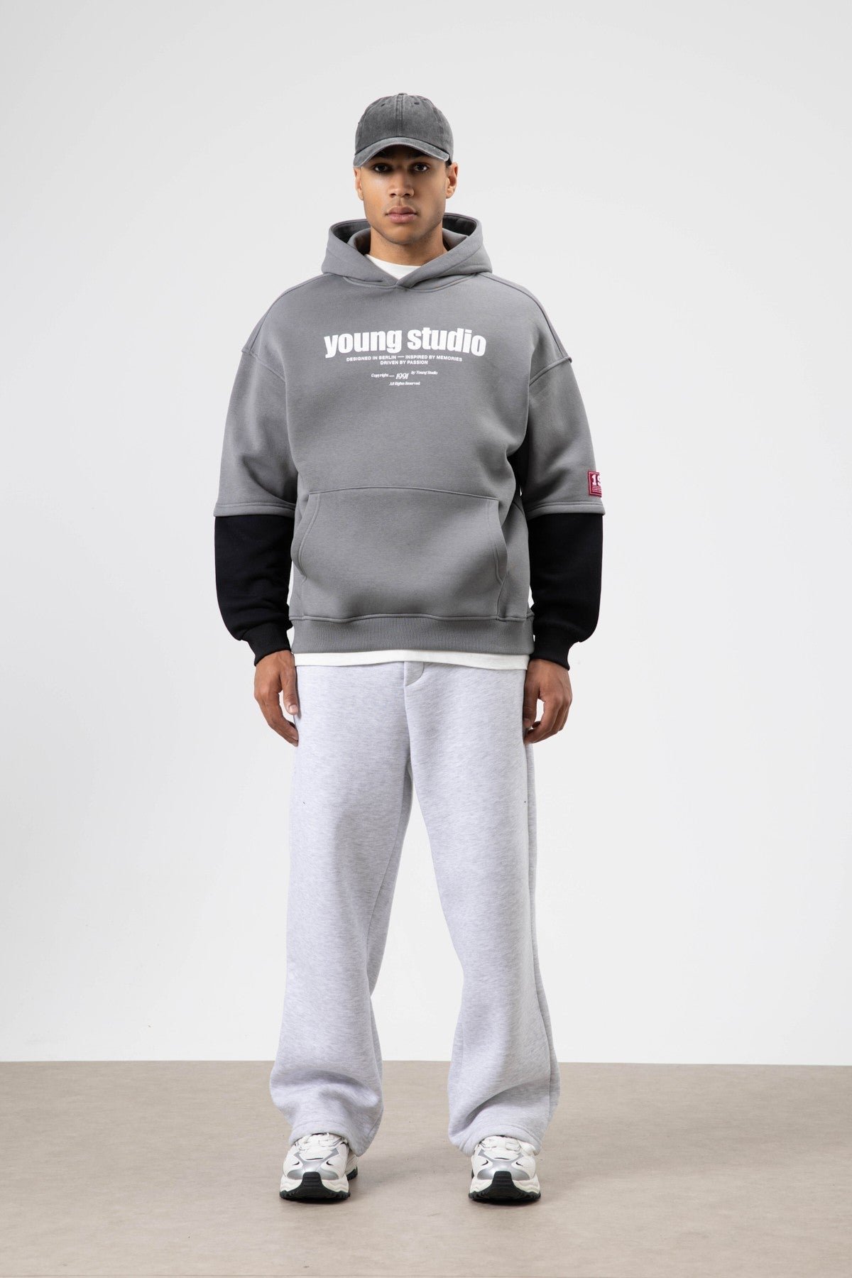 Oversized Printed Hooded Sweatshirt in Smoke Gray