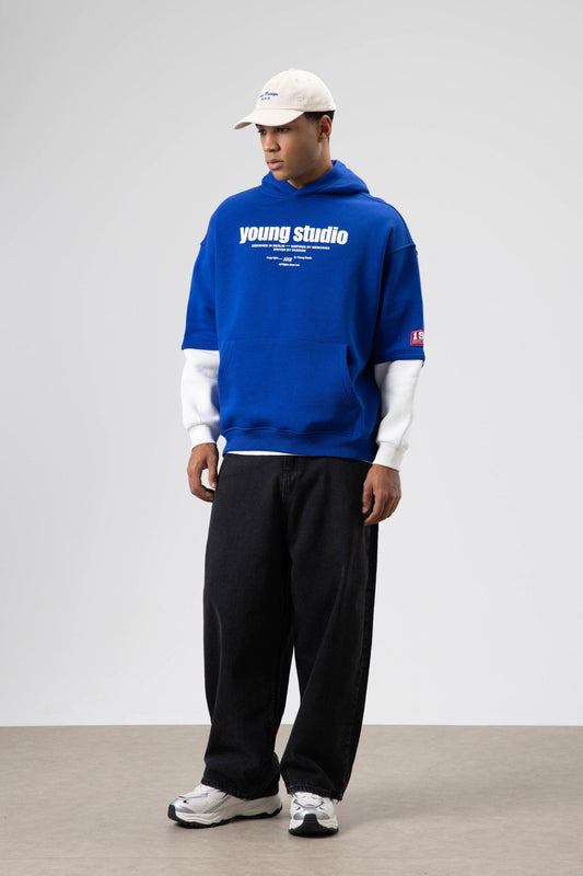 Oversized Printed Hooded Sweatshirt in Saks