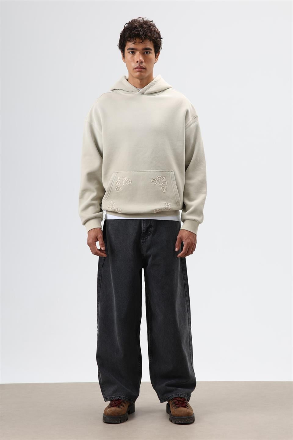 Oversized Hoodie with Embroidered Details