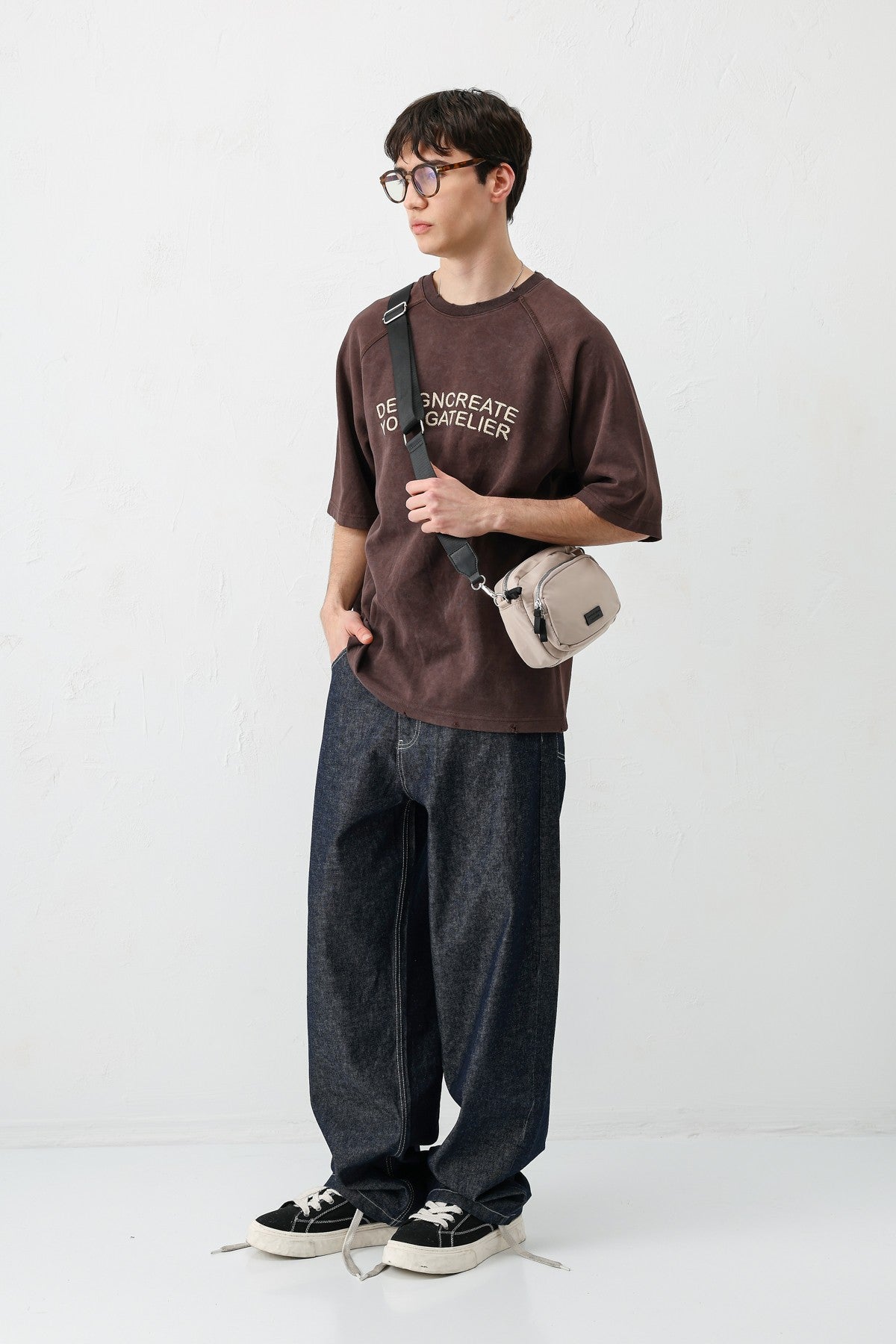 Oversized Raglan-Sleeve T-Shirt with Printed Text