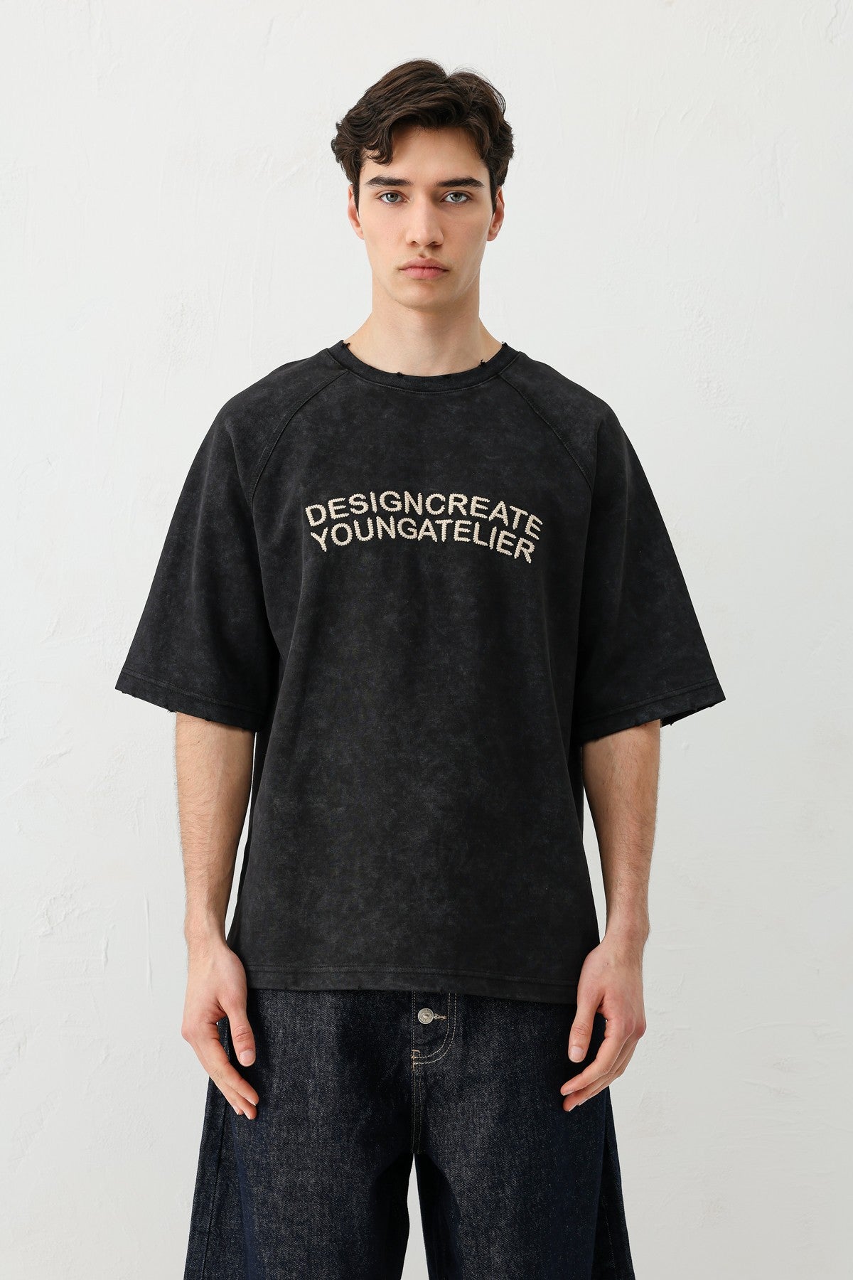 Oversized Raglan-Sleeve T-Shirt with Printed Text