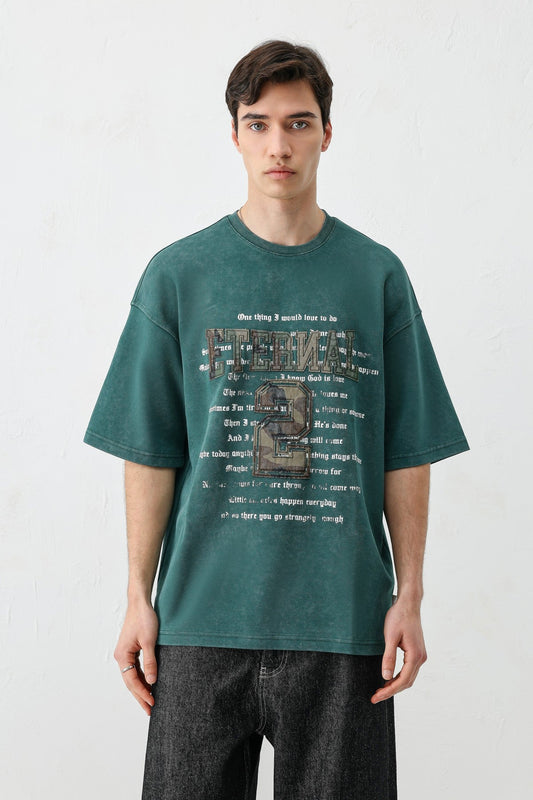 Oversized Print and Double-Printed T-Shirt