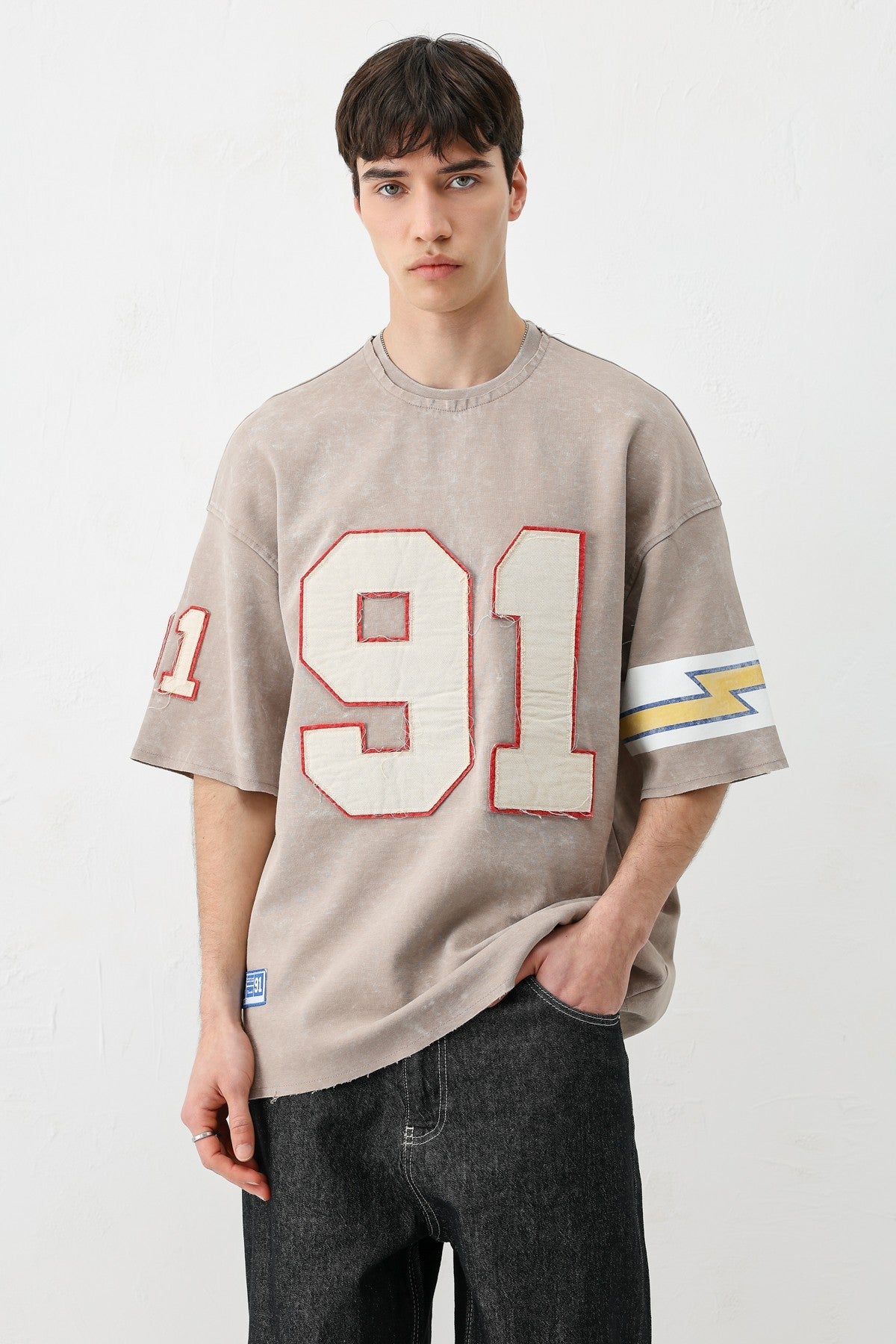 Oversized 91 Printed T-Shirt with Sleeve Details