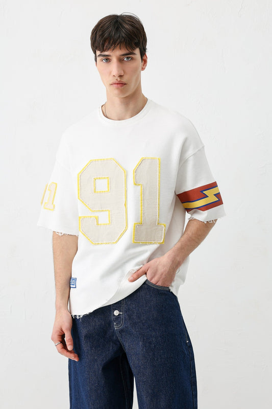 Oversized 91 Printed T-Shirt with Sleeve Details