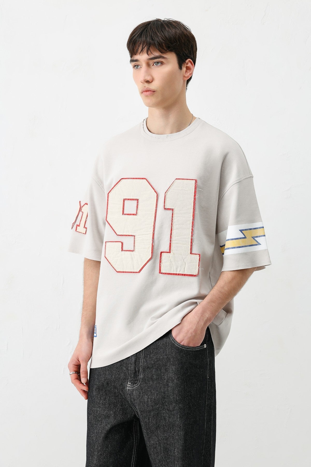 Oversized 91 Printed T-Shirt with Sleeve Details