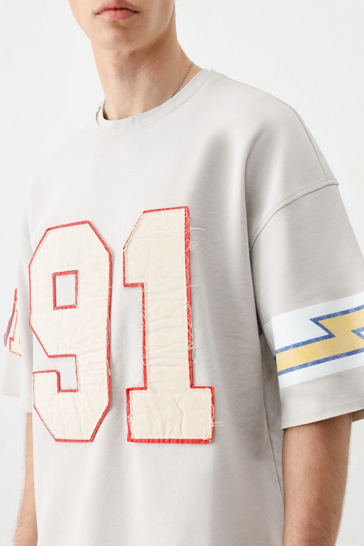 Oversized 91 Printed T-Shirt with Sleeve Details