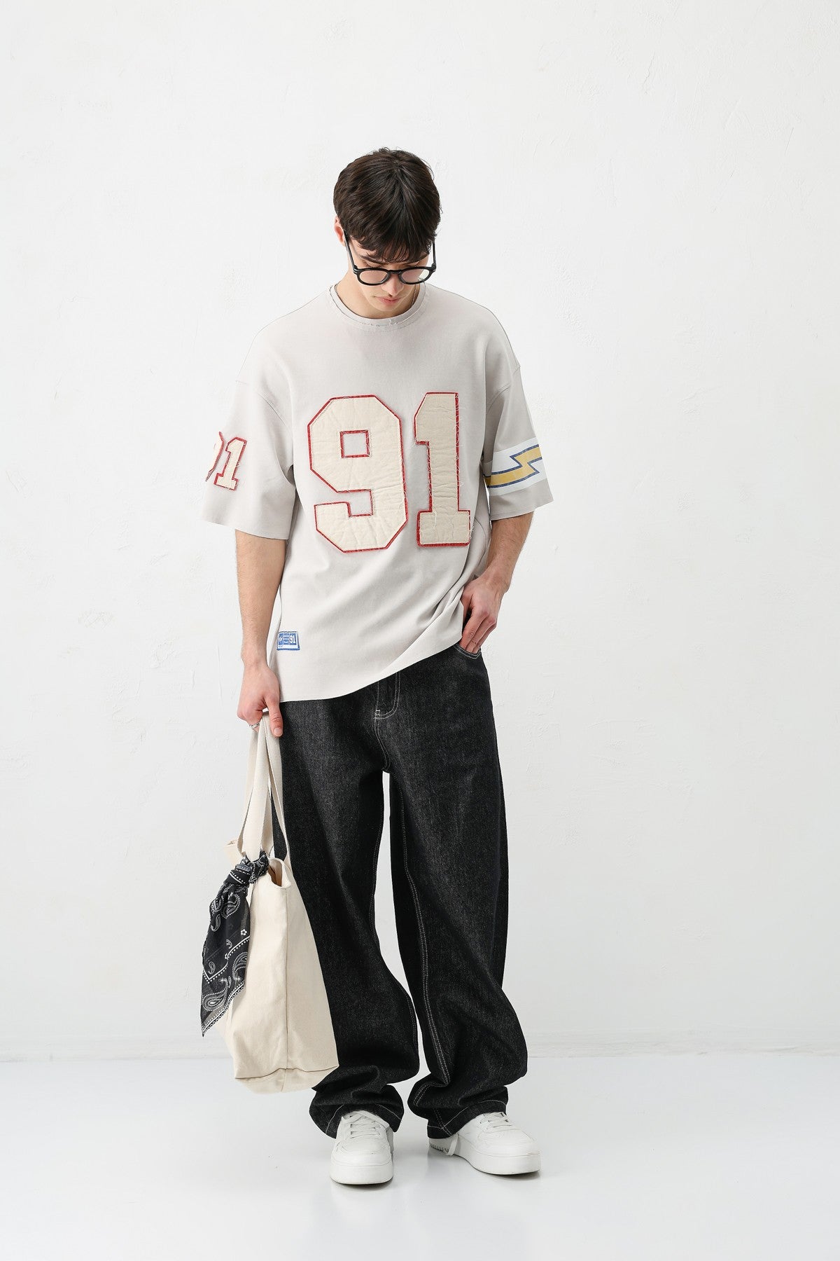 Oversized 91 Printed T-Shirt with Sleeve Details