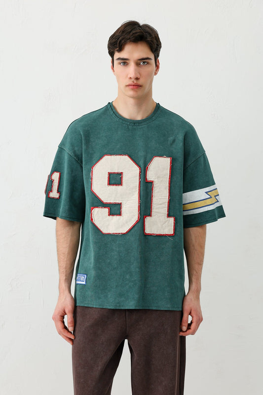 Oversized 91 Printed T-Shirt with Sleeve Details