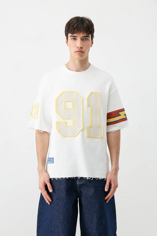 Oversized 91 Printed T-Shirt with Sleeve Details